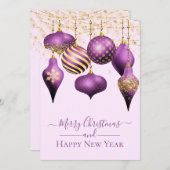 パープルエレガント金ゴールドオーナメントメリークリスマスカード 招待状 (正面/裏面)