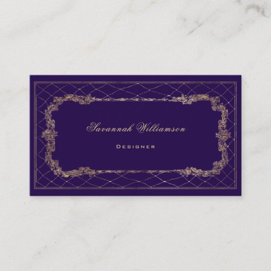 パープルエレガント金ゴールドカスタマイズ 名刺 (正面)
