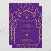パープルエレガント金ゴールドカトリック結婚教会 招待状 (正面/裏面)