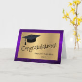 パープルエレガント金ゴールドキャップ卒業 カード (黄色い花)