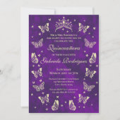 パープルエレガント金ゴールドキンセアニェラティアラバタフライ 招待状 (正面)