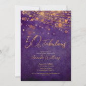パープルエレガント金ゴールドグラム50と素晴らしい誕生日 招待状 (正面)