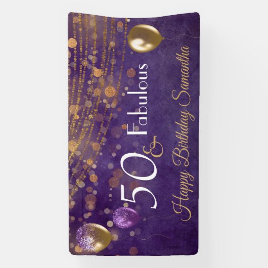 パープルエレガント金ゴールドグラム50と素晴らしい誕生日 横断幕 (縦)