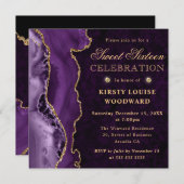 パープルエレガント金ゴールドグリッターアゲートSweet sixteen 招待状 (正面/裏面)