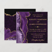 パープルエレガント金ゴールドグリッターアゲ結婚ート 招待状 (正面/裏面)