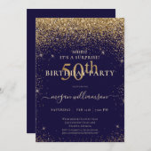 パープルエレガント金ゴールドグリッター50th誕生日パーティー 招待状 (正面/裏面)