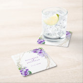 パープルエレガント金ゴールドグリーンフローラ結婚リース スクエアペーパーコースター (インサイチュ)