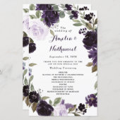 パープルエレガント金ゴールドグリーンフローラ結婚式 プログラム (正面/裏面)