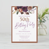 パープルエレガント金ゴールドサプライズ50th誕生日パーティー 招待状 (スタンド正面)
