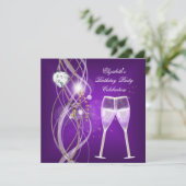 パープルエレガント金ゴールドシャンパンダイヤモンドパーティー 招待状 (スタンド正面)