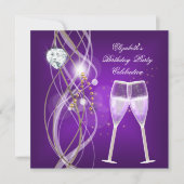 パープルエレガント金ゴールドシャンパンダイヤモンドパーティー 招待状 (正面)