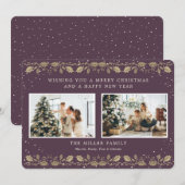 パープルエレガント金ゴールドスノーホリー2写真 シーズンカード (正面/裏面)
