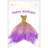 パープルエレガント金ゴールドドレス誕生日 バンティングフラッグ (第1の旗)