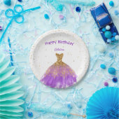 パープルエレガント金ゴールドドレス誕生日 ペーパープレート (パーティー)