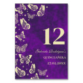 パープルエレガント金ゴールドバタフライクインセアニラ座席 テーブルナンバー (正面)