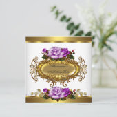 パープルエレガント金ゴールドバラエリートバースデーパーティー 招待状 (スタンド正面)