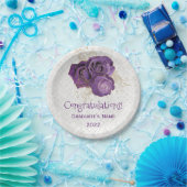 パープルエレガント金ゴールドバラフローラ卒業 ペーパープレート (パーティー)