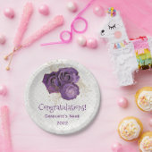 パープルエレガント金ゴールドバラフローラ卒業 ペーパープレート (パーティー)