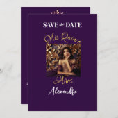 パープルエレガント金ゴールドフォトキンチェニェラスペインの セーブザデート (正面/裏面)