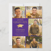 パープルエレガント金ゴールドフォトコラージュ卒業生 案内状 (正面)