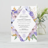 パープルエレガント金ゴールドフローラキンセアニェラ 招待状 (スタンド正面)