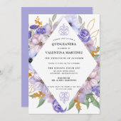パープルエレガント金ゴールドフローラキンセアニェラ 招待状 (正面/裏面)