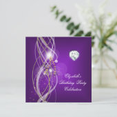 パープルエレガント金ゴールドフローラダイヤモンドバースデーパーティー 招待状 (スタンド正面)