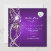 パープルエレガント金ゴールドフローラダイヤモンドバースデーパーティー 招待状 (裏面)
