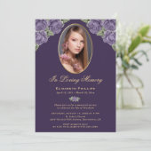パープルエレガント金ゴールドフローラ写真追悼会 招待状 (スタンド正面)