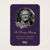 パープルエレガント金ゴールドフローラ葬儀祈りの言葉カード (正面)