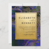 パープルエレガント金ゴールドブラック瑪瑙マーブル結婚ズ 招待状 (正面)