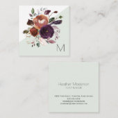 パープルエレガント金ゴールドブルゴーニュフローラモノグラム スクエア名刺 (正面/裏面)