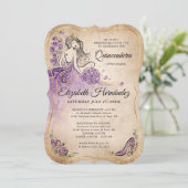 パープルエレガント金ゴールドプリンセスキンセアニェラ誕生日 招待状 (スタンド正面)