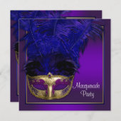 パープルエレガント金ゴールドマスカレードパーティの招待状 招待状 (正面/裏面)