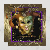 パープルエレガント金ゴールドマスカレードパーティの招待状 招待状 (正面/裏面)