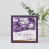 パープルエレガント金ゴールドメリークリスマスカード シーズンカード (スタンド正面)