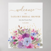 パープルエレガント金ゴールド冬フローラブライダルへようこそ ポスター (正面)