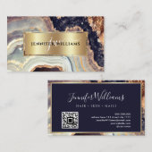 パープルエレガント金ゴールド大理石ゲートQRコード 名刺 (正面/裏面)