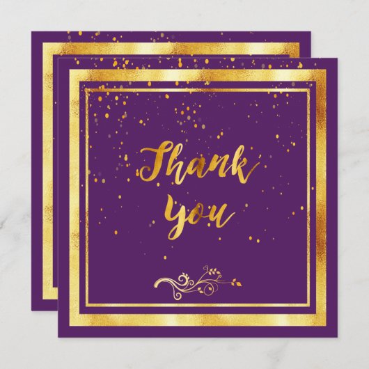 パープルエレガント金ゴールド感謝していユー サンキューカード (正面/裏面)