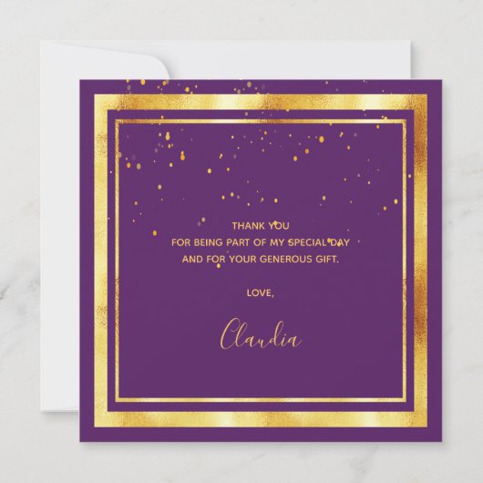 パープルエレガント金ゴールド感謝していユー サンキューカード (裏面)