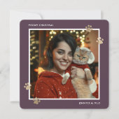 パープルエレガント金ゴールド猫のオーナー写真Meowy シーズンカード (正面)