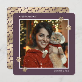 パープルエレガント金ゴールド猫のオーナー写真Meowy シーズンカード