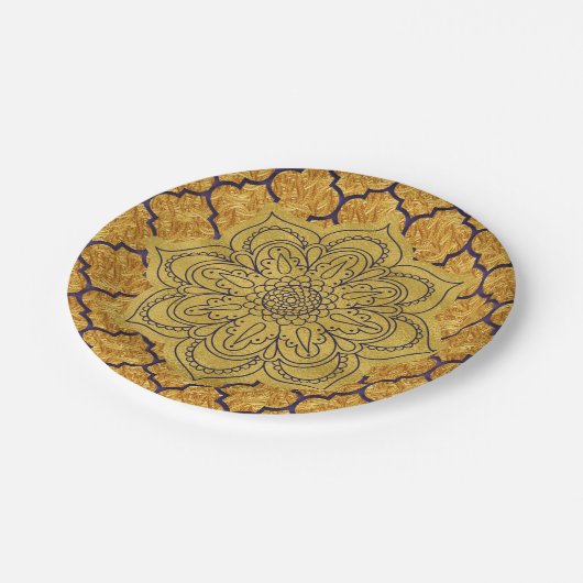 パープルエレガント金ゴールド王室のインディアンパーティー結婚の ペーパープレート (アングル)