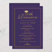 パープルエレガント金ゴールド50thクラス懇親会 招待状 (正面/裏面)