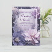 パープルエレガント銀河系フローラ結婚式招待状 招待状 (スタンド正面)