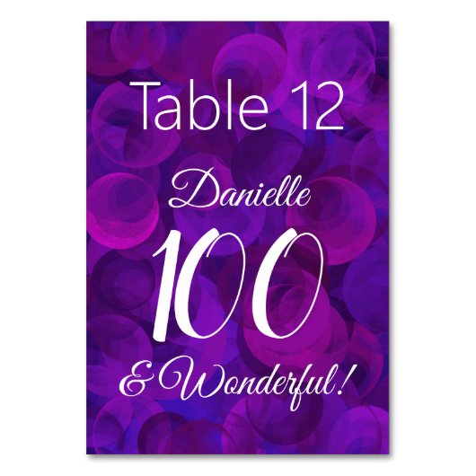 パープルエレガント100と素晴らしい誕生日パーティー テーブルナンバー (正面)