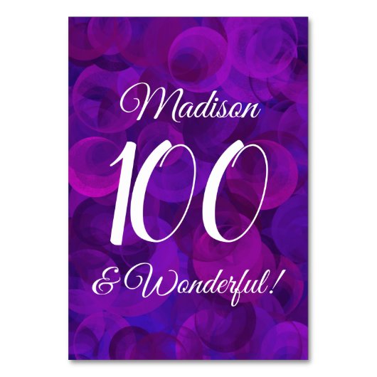 パープルエレガント100と素晴らしい誕生日パーティー テーブルナンバー (正面)