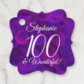 パープルエレガント100と素晴らしい誕生日パーティー フェイバータグ (正面)