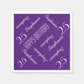 パープルエレガント25th誕生日パーティーネーム紙 スタンダードカクテルナプキン (正面)