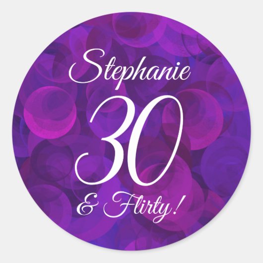 パープルエレガント30と気のあるそぶりをした誕生日 ラウンドシール (正面)
